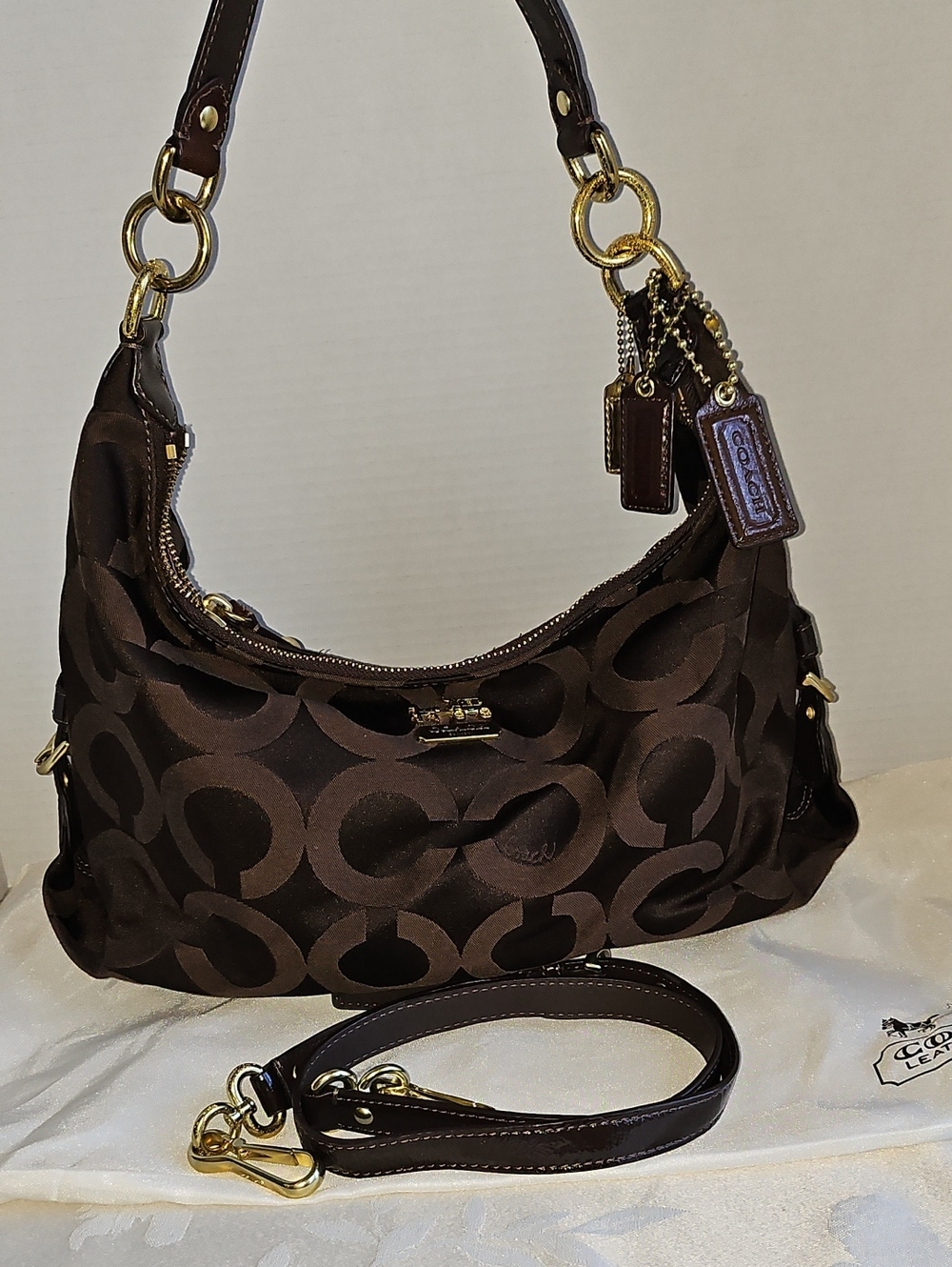 Coach Brown Signature Shoulder Bag with Gold Hardware